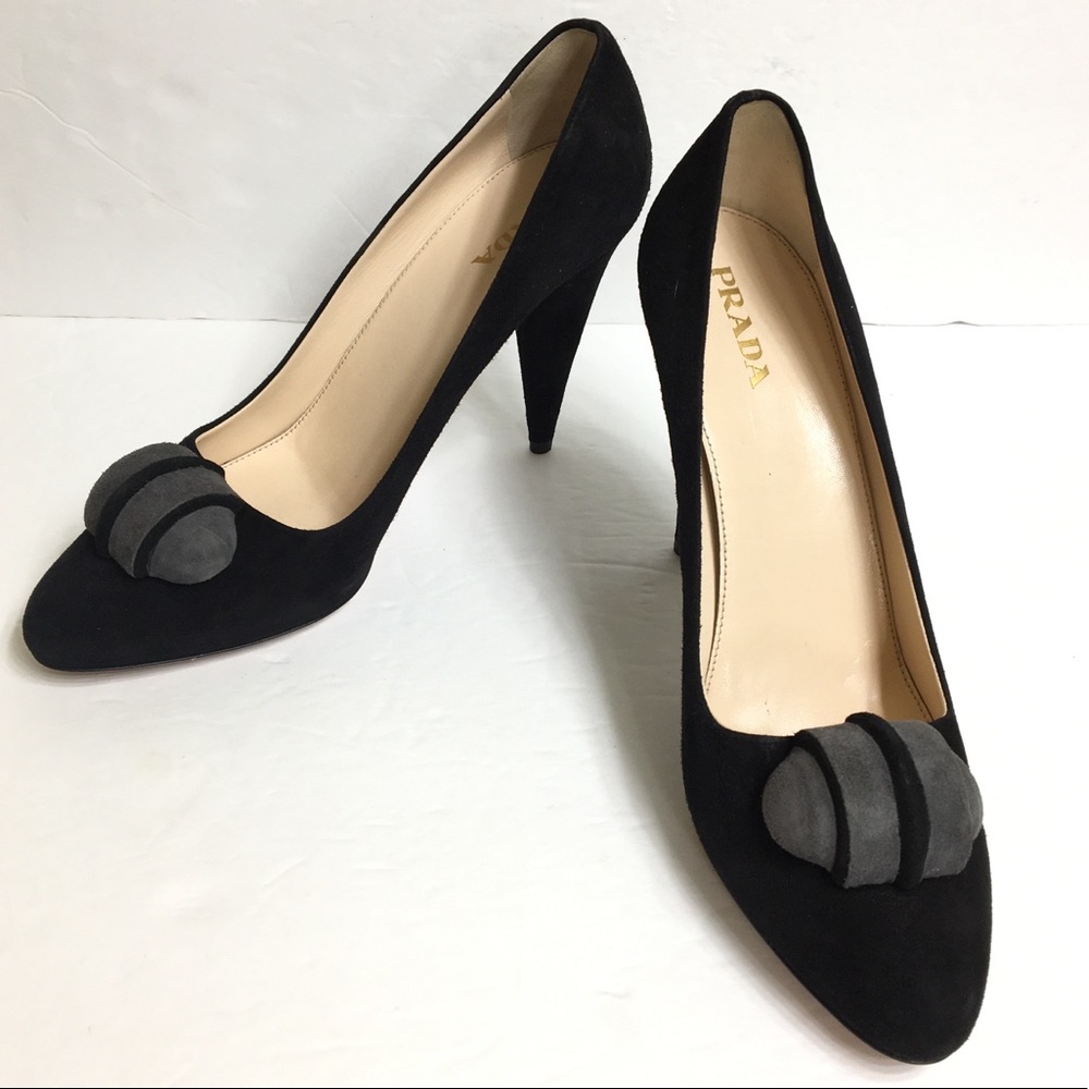 Prada Black Suede Heels Size 41